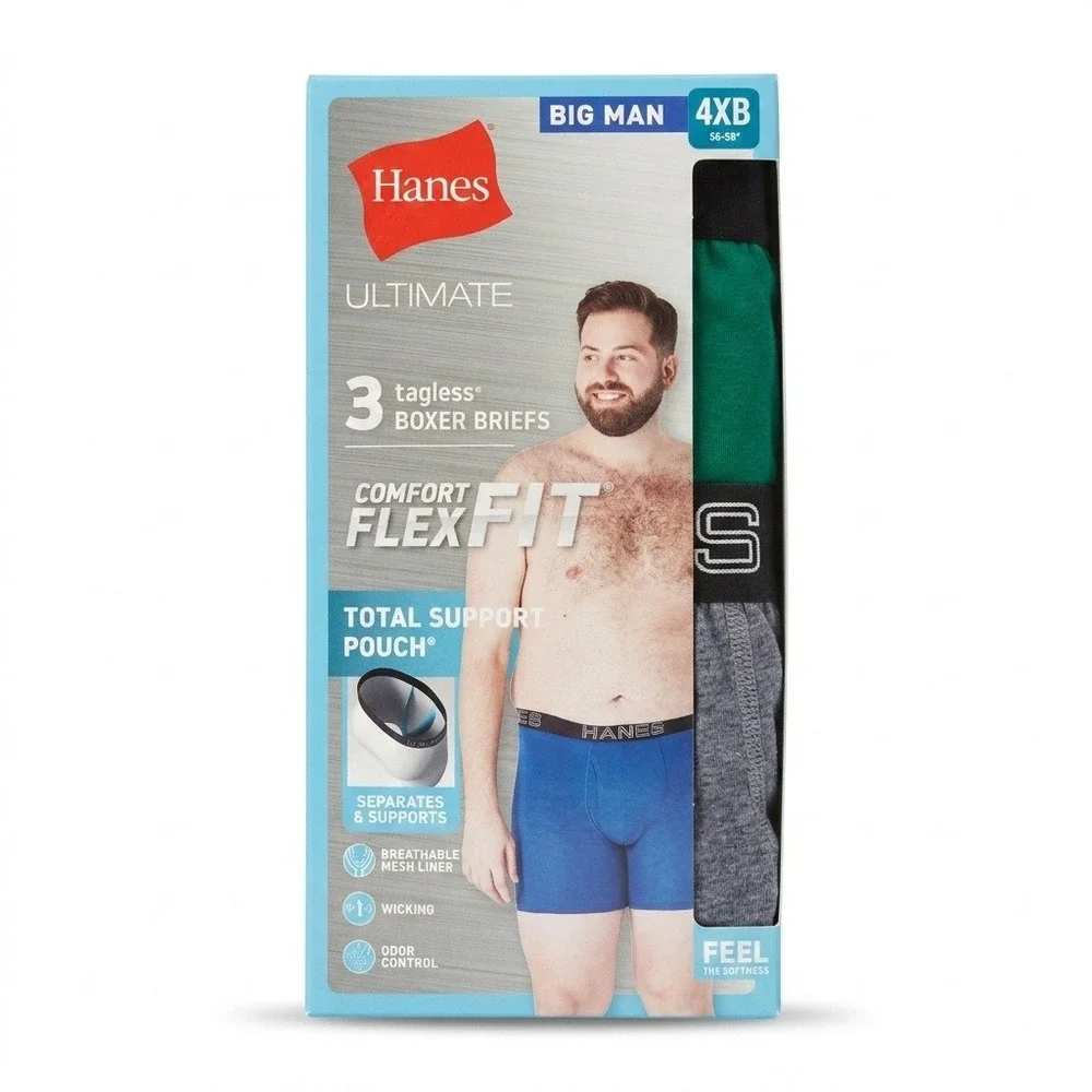 Hanes Boxer Briefs Mens 4XB (56-58) Multicolor 9 Pair Total Support Pouch *NEW*